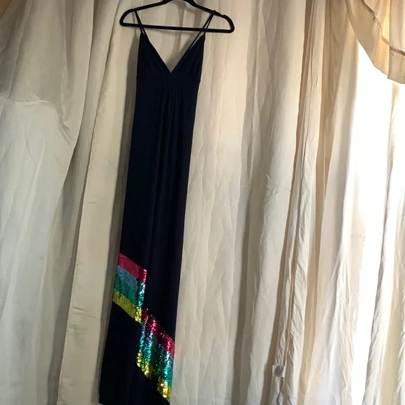 julie brown maxi dress Julie Brown blue green chevron maxi dress size L